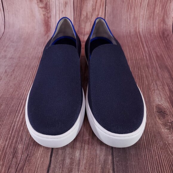 Rothys Womens Size 11 The Original Slip On Sneakers Navy Blue Knit Shoes - Picture 4 of 15